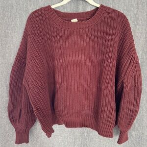Goumi Women’s Chunky Knit Crewneck Sweater - Burgundy